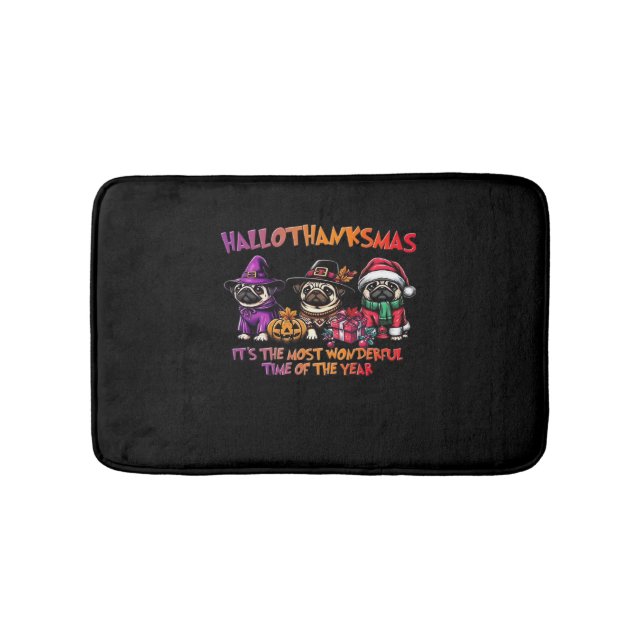 Pug Halloween Thanksgiving Christmas Classic T-Shi Bath Mat (Front)