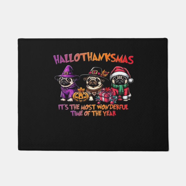 Pug Halloween Thanksgiving Christmas Classic T-Shi Doormat (Front)