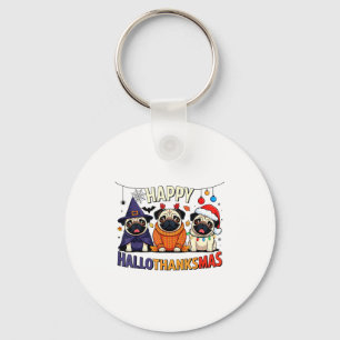 Pug Halloween Thanksgiving Christmas Happy Halloth Key Ring