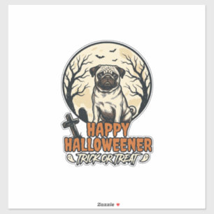 Pug Halloween Trick or Treat Vintage Engraving Des