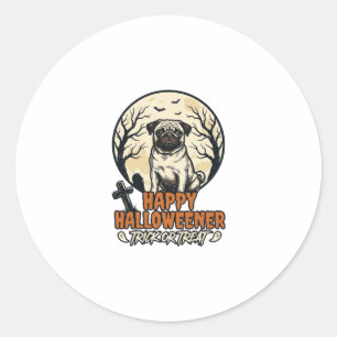 Pug Halloween Trick or Treat Vintage Engraving Des Classic Round Sticker