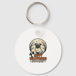 Pug Halloween Trick or Treat Vintage Engraving Des Key Ring