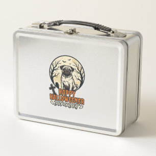 Pug Halloween Trick or Treat Vintage Engraving Des Metal Lunch Box