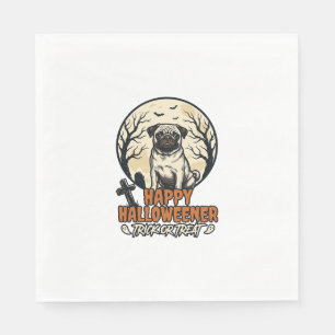 Pug Halloween Trick or Treat Vintage Engraving Des Napkin