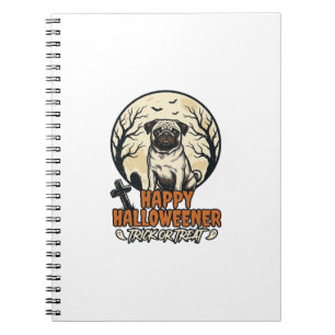 Pug Halloween Trick or Treat Vintage Engraving Des Notebook