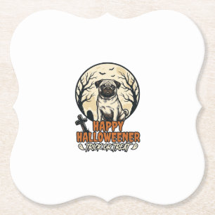 Pug Halloween Trick or Treat Vintage Engraving Des Paper Coaster