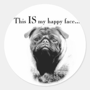 Pug Happy Face Classic Round Sticker