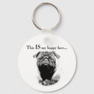 Pug Happy Face Key Ring