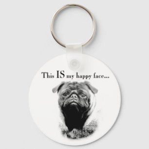 Pug Happy Face Key Ring