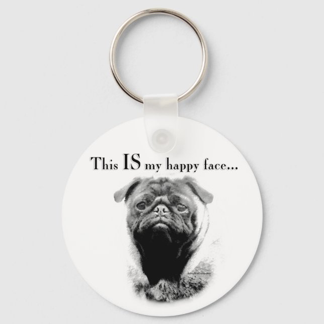 Pug Happy Face Key Ring (Front)