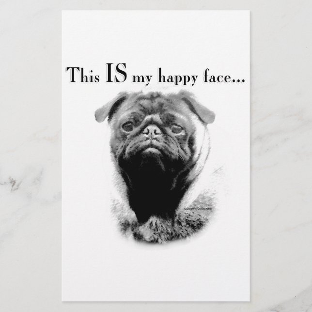 Pug Happy Face Stationery (Front)