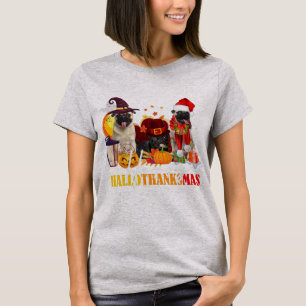 Pug Happy Hallothanksmas Halloween Thanksgiving T-Shirt