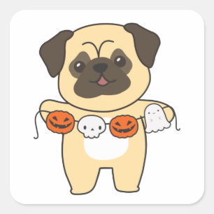 Pug Happy Halloween Dog Costume Square Sticker