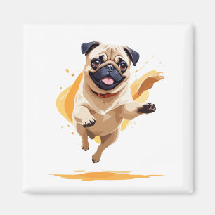 Pug Happy Playful Fun Jumping In The Air Joyful Magnet