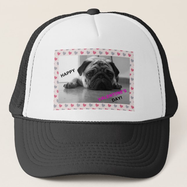 Pug Happy Valentine's Day Trucker Hat (Front)