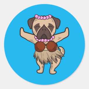 Pug Hawaiian Hula Dance Cool Aloha Animal Funny Classic Round Sticker
