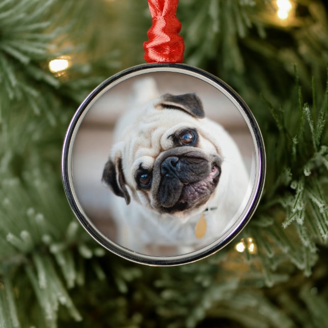 Pug Head Tilt Metal Tree Decoration (Tree)