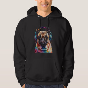 Pug Headphones Dog Colourful Funny Animal Art Prin Hoodie