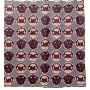 Pug Heads Fawn and Black Pug Pattern Shower Curtain