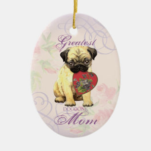 Pug Heart Mum Ceramic Ornament