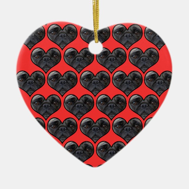 Pug Hearts Ceramic Tree Decoration (Front)
