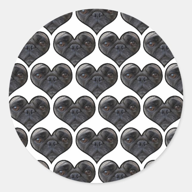 Pug Hearts Classic Round Sticker (Front)