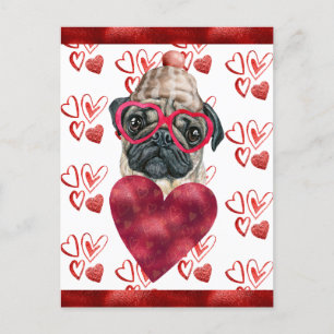 Pug Hearts Dog Lover Valentine Gift Holiday Postcard