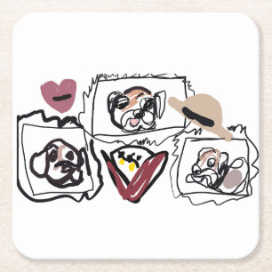 Pug hearts  square paper coaster