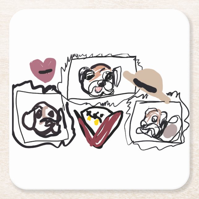 Pug hearts  square paper coaster (Front)