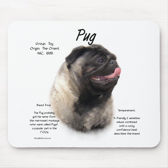 Pug History Design Mouse Mat (Front)