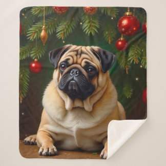 Pug Holiday  Sherpa Blanket