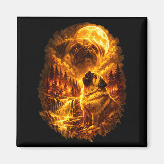 Pug howling at moon dramatic full moon  magnet