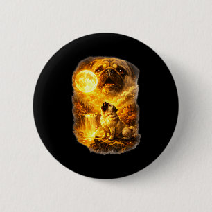Pug howling at moon epic forest fantasy 6 cm round badge