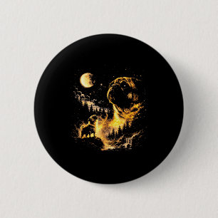Pug howling to the moon vintage 90s funny dogPug h 6 Cm Round Badge
