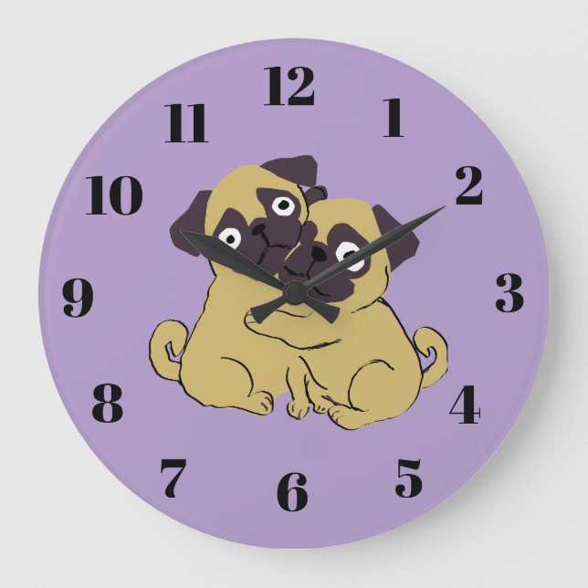 Pug hug  large clock (Front)