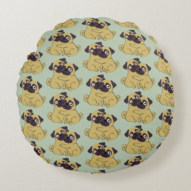 Pug hug  round cushion (Front)