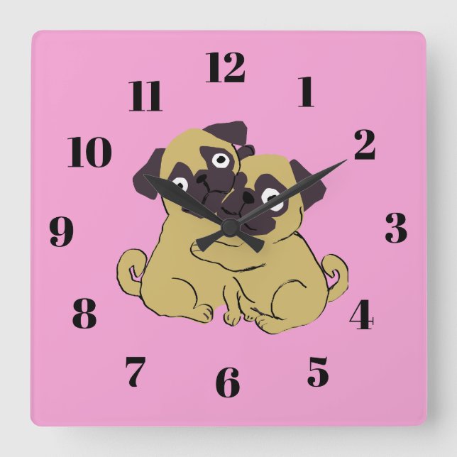 Pug hug  square wall clock (Front)