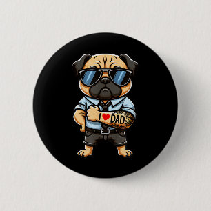 Pug I Love Dad Funny Dog Tattoo  6 Cm Round Badge