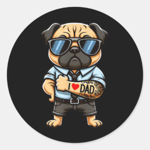 Pug I Love Dad Funny Dog Tattoo Classic Round Sticker