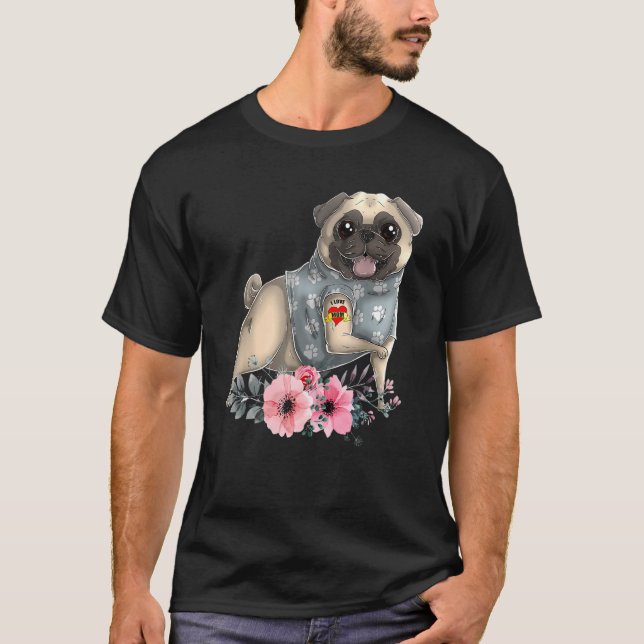 Pug I Love Mum Tattoo Dog   Mother's Day T-Shirt (Front)