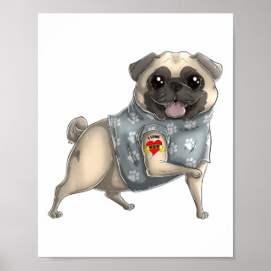 Pug I Love Mum Tattoo Dog Shirt Funny Mothers Day  Poster