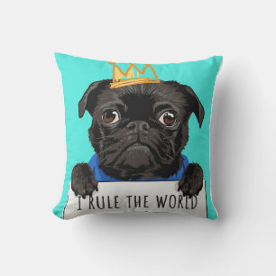 Pug I Rule The World Gift, Funny Pug Lover Gift Cushion