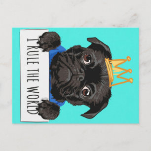 Pug I Rule The World Gift, Funny Pug Lover Gift Postcard