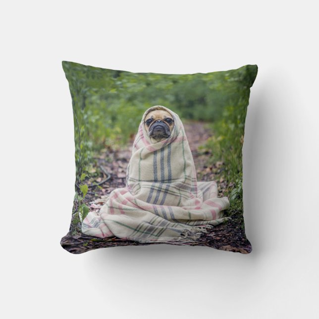 Pug in a Blanket Cushion (Front)