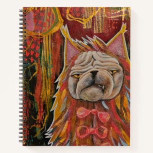 Pug in a cat costume, unhappy pug abstract collage notebook