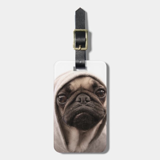 Pug In A Hoodie Luggage Tag (Front Vertical)