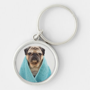 Pug in a Towel Key Ring