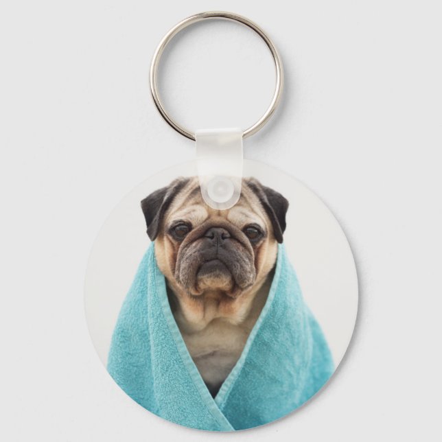 Pug in a Towel Key Ring (Front)