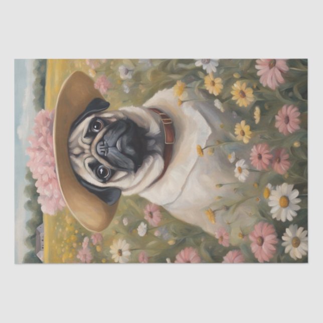 Pug in Bloom: A Floral Fantasy Decoupage Tissue Paper (Front)