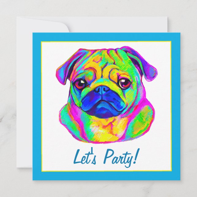 Pug in Colours Birthday Invitation (Front)